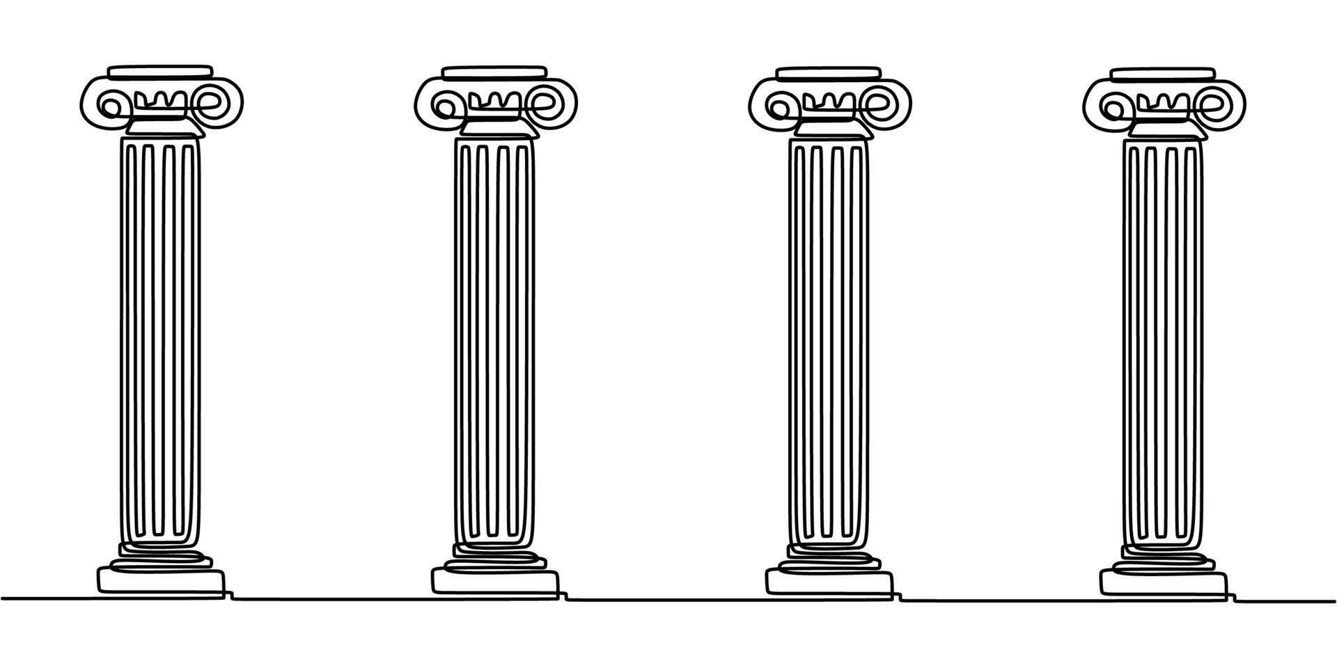 Ancient Greek columns one line art vector