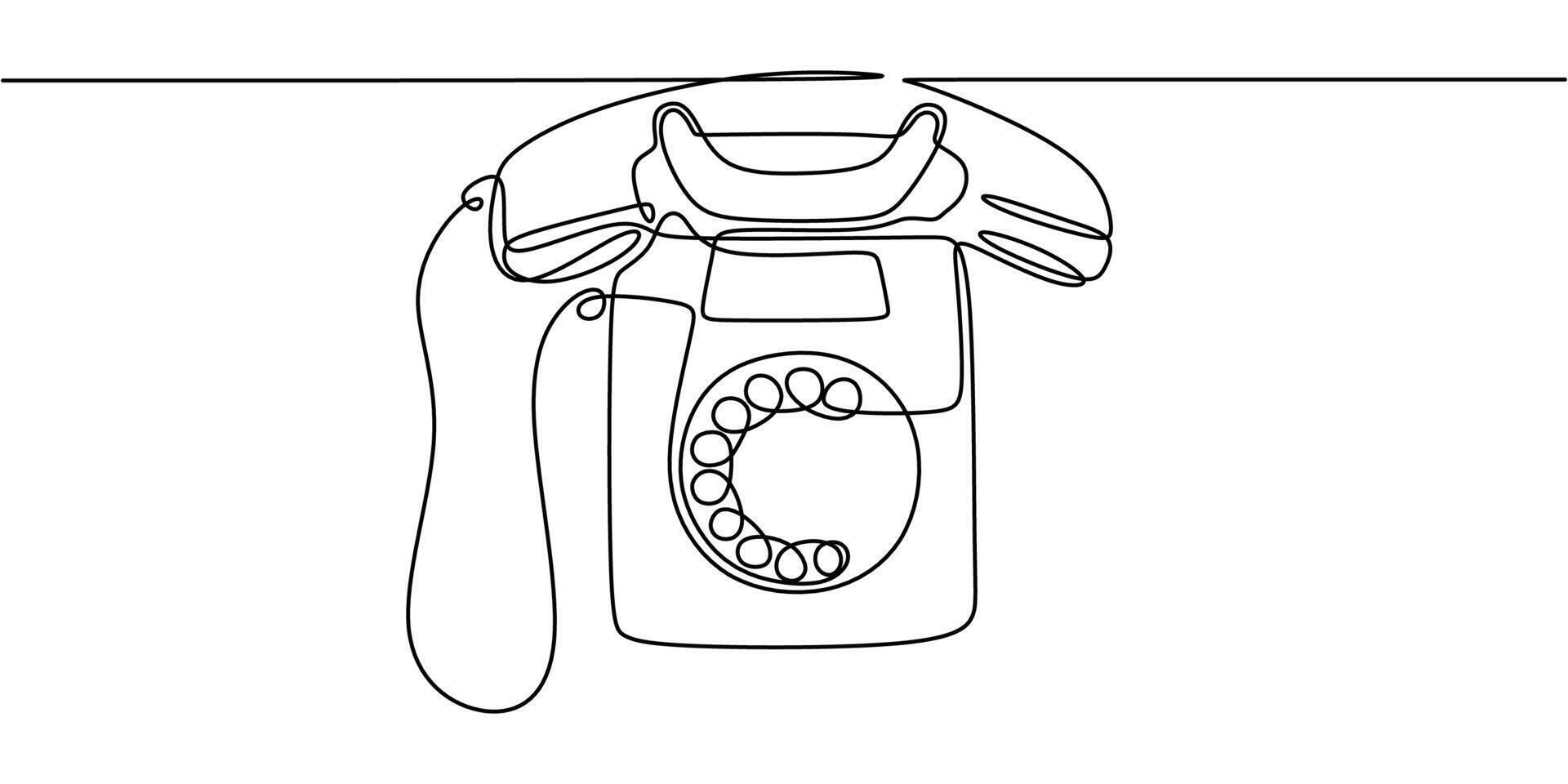 Vintage rotary telephone one line drawing vector