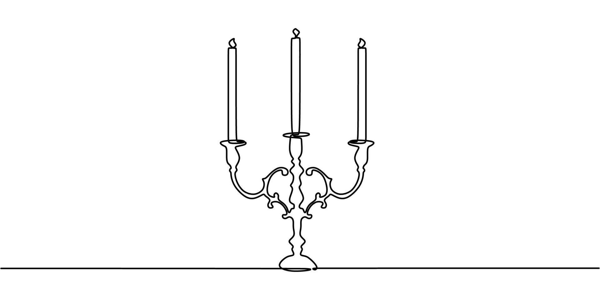 Minimalist three candle candelabra one line drawing vector