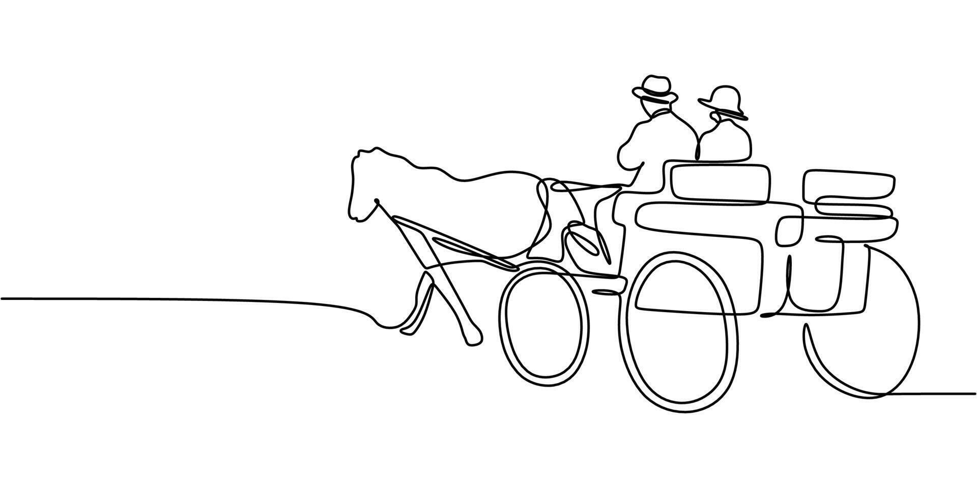 Historic horse carriage continuous line art vector