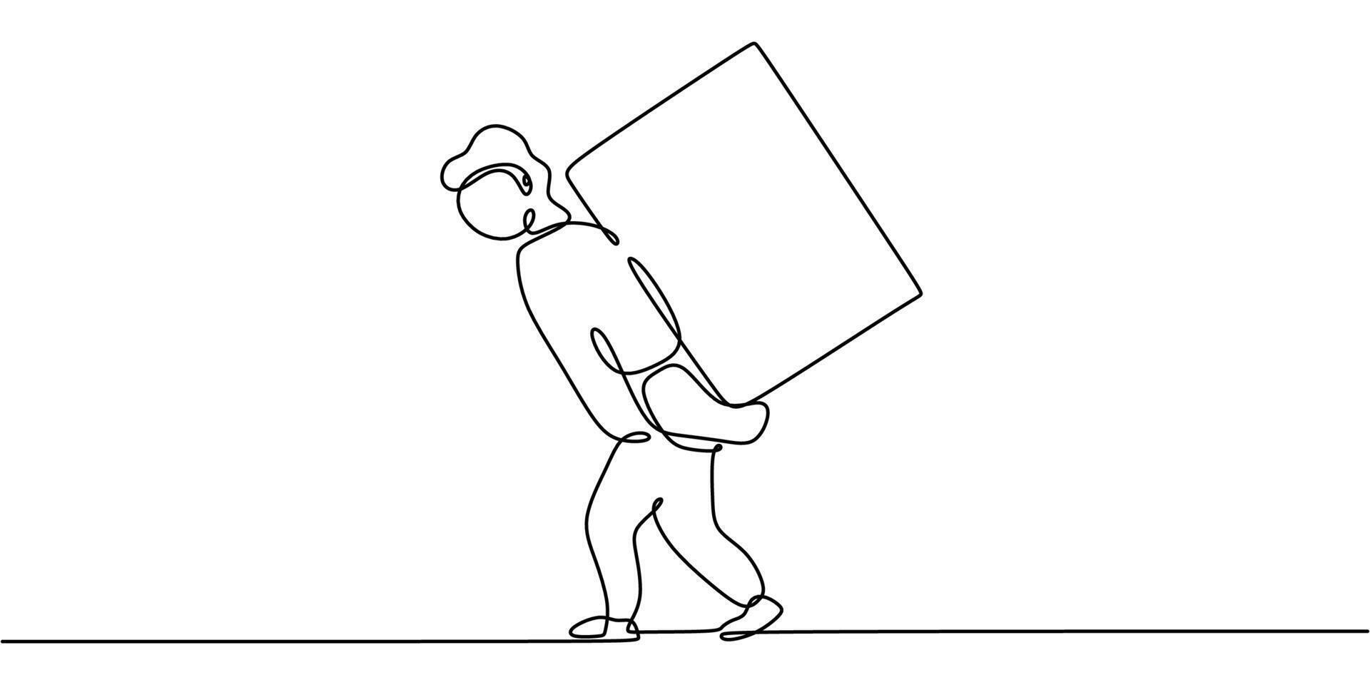 One line drawing of people carrying loads while walking, emphasizing effort and endurance in progress. vector