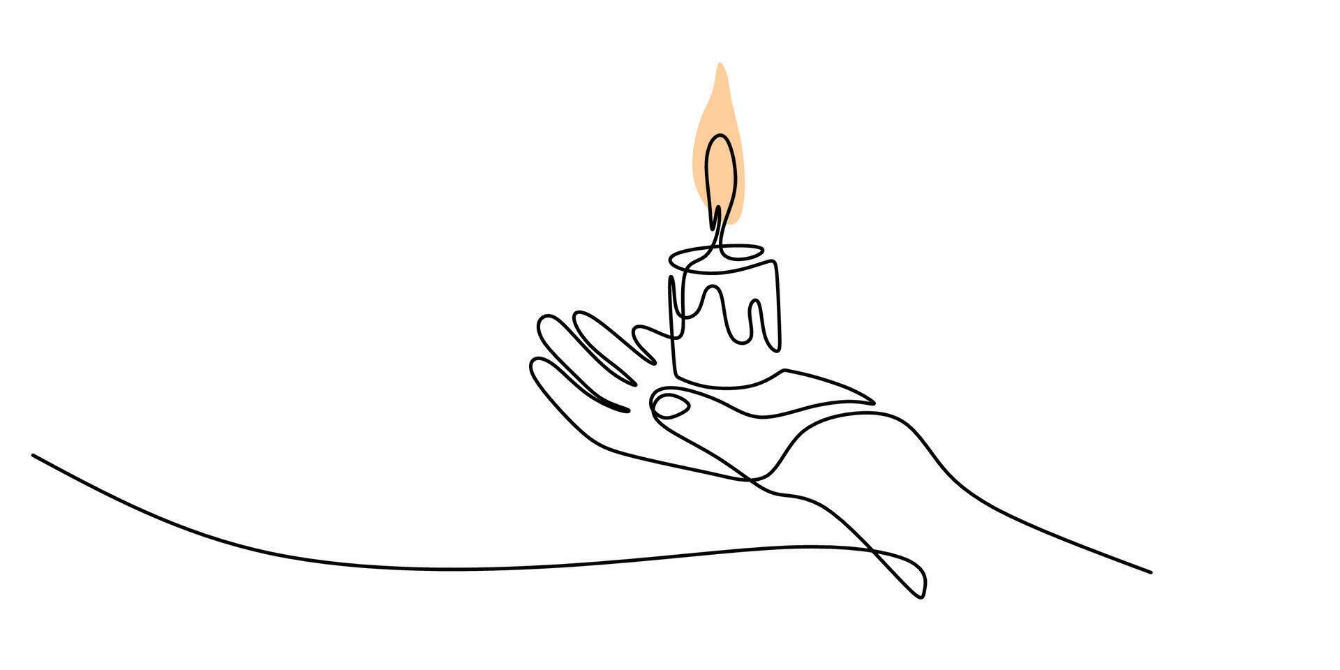 Continuous line drawing of a hand holding a candle, representing guidance and warmth. vector