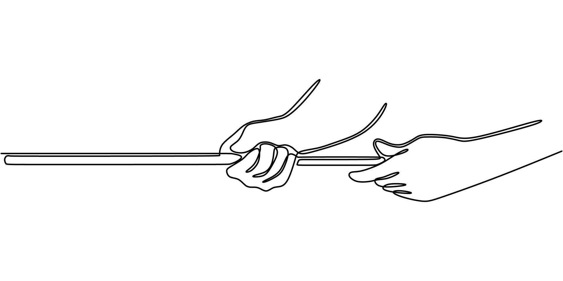 Hand holding rope in continuous line drawing, symbolizing support and strength. vector
