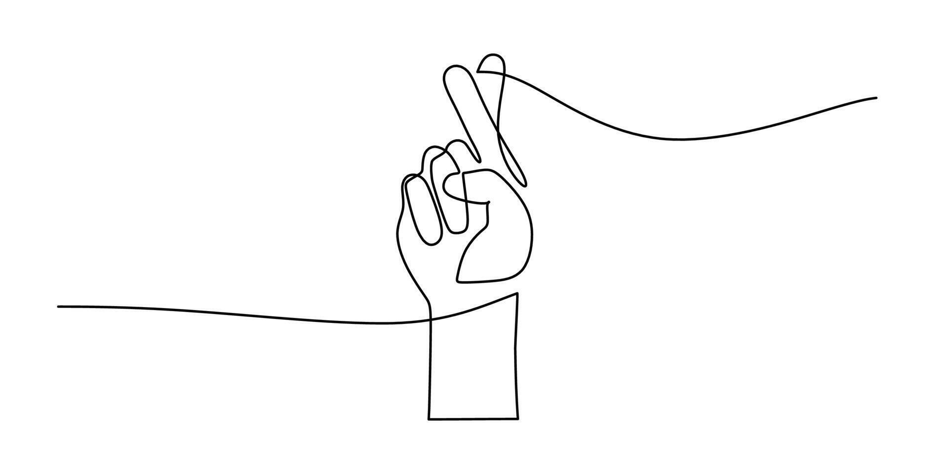 Crossed Fingers in Continuous Line Drawing. Hope Luck and Optimism Symbol vector