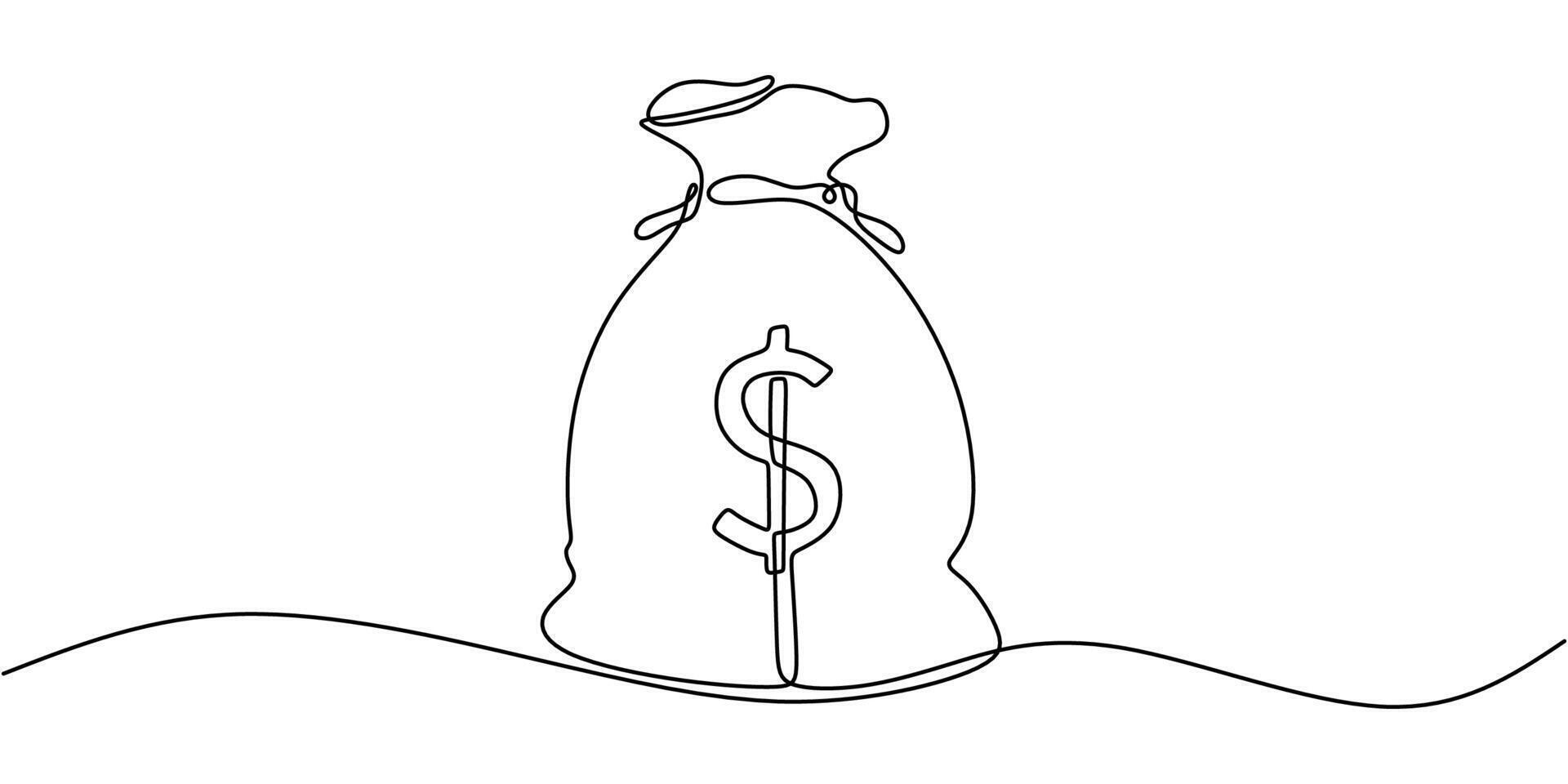 Money Bag one line drawing. Finance, business, and banking concept. Minimalist illustration. vector