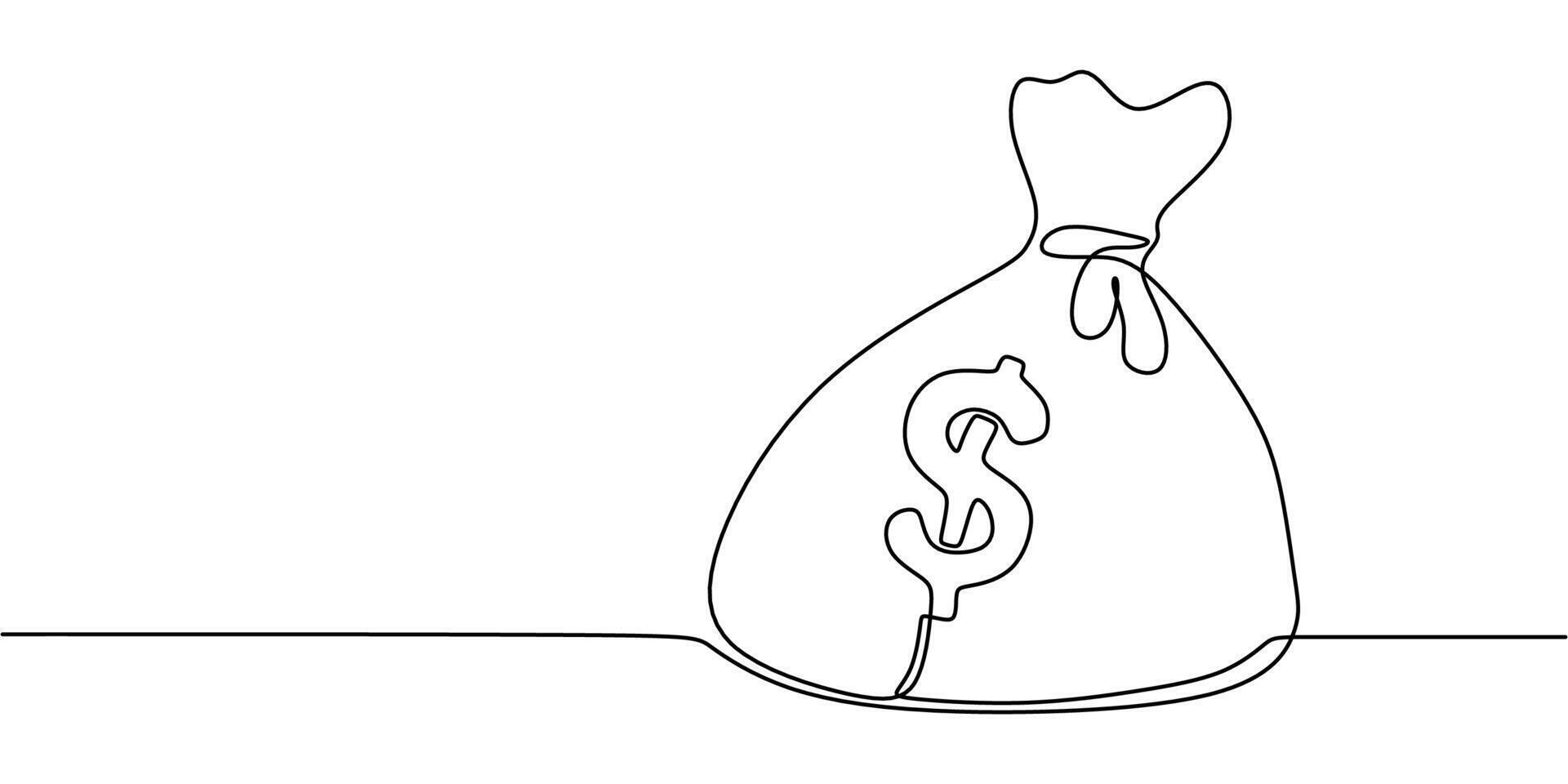 Money Bag one line drawing. Finance, business, and banking concept. One line minimalist artwork. vector