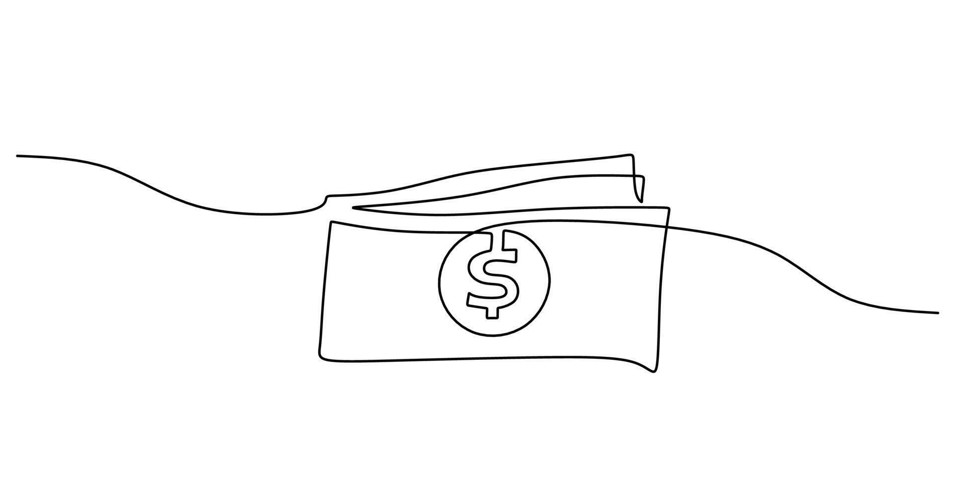 Dollar Money one line drawing. Finance, business, and banking theme. One line minimalist art. vector