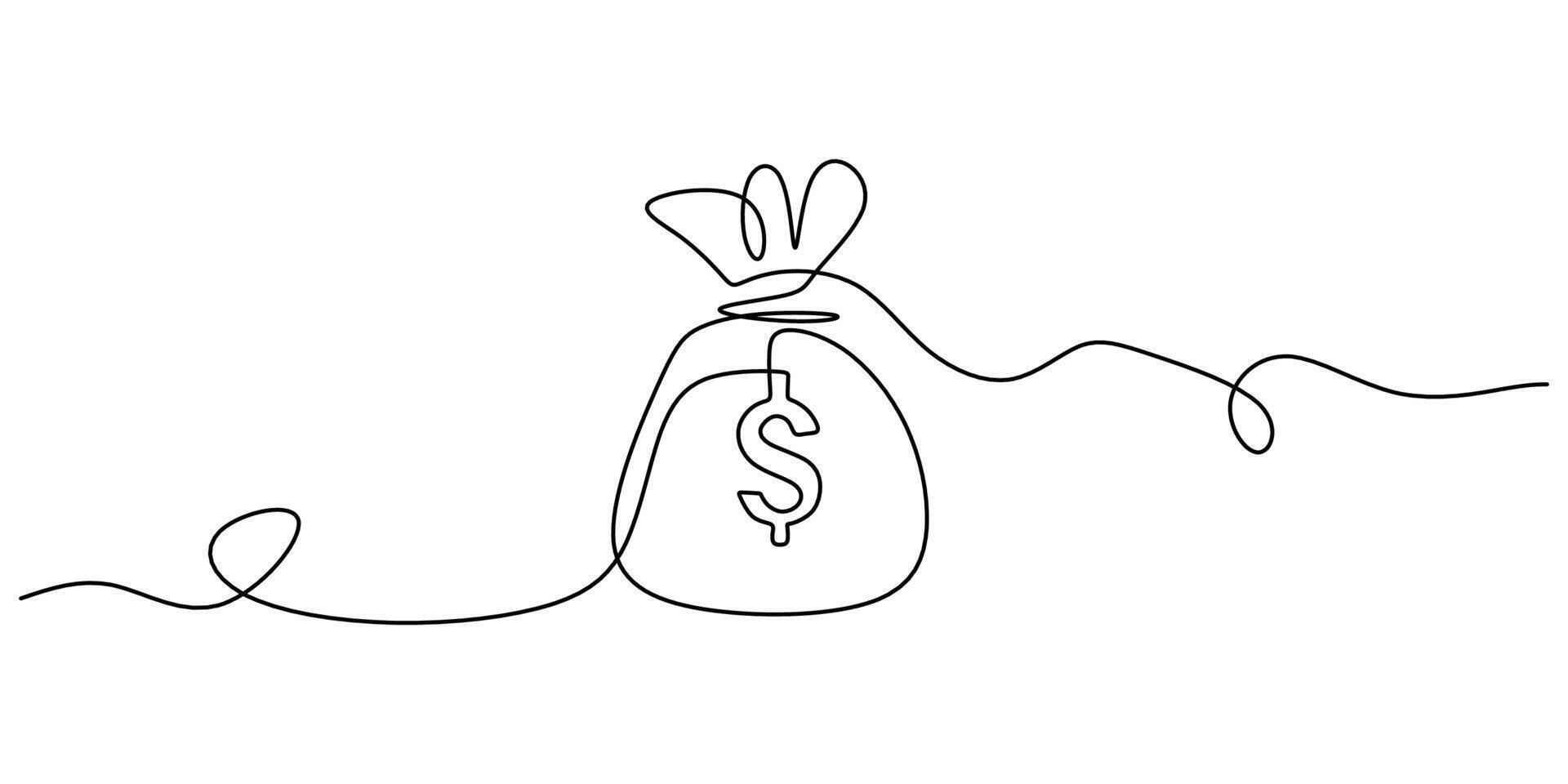 Money Bag one line drawing. Finance, business, and banking concept. One line minimalist art. vector