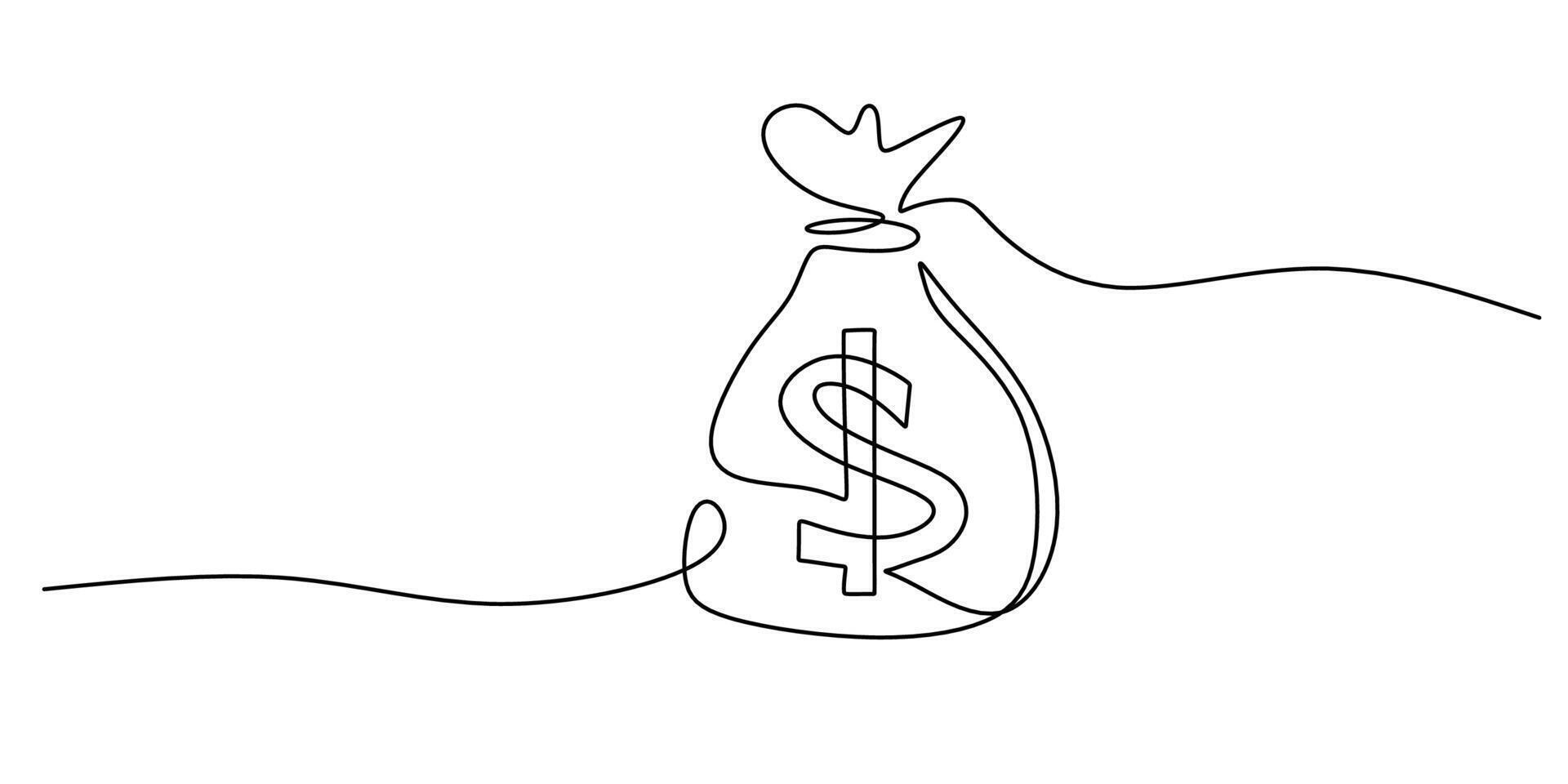 Money Bag one line drawing. Finance, business, and banking theme. Minimalist artwork. vector