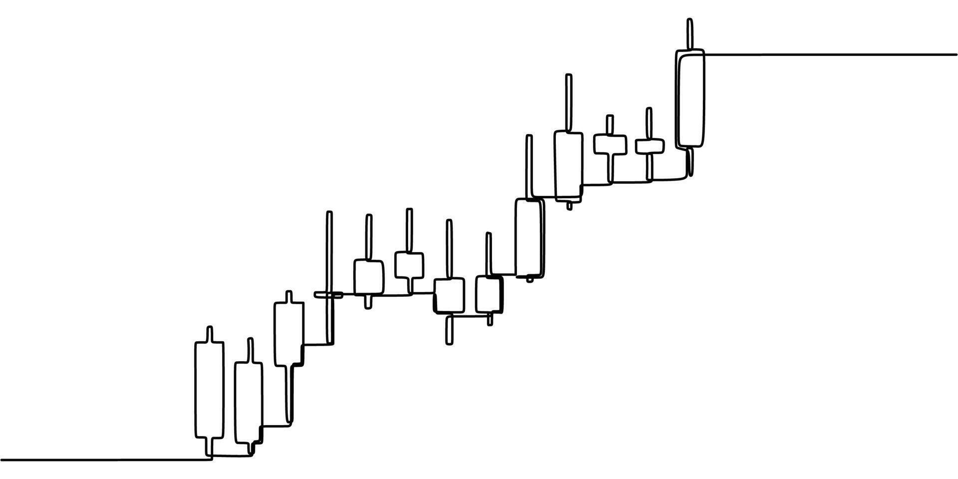 Stock Market Arrow with Candle Sticks one line drawing. Finance, business, and banking theme. Minimalist artwork. vector