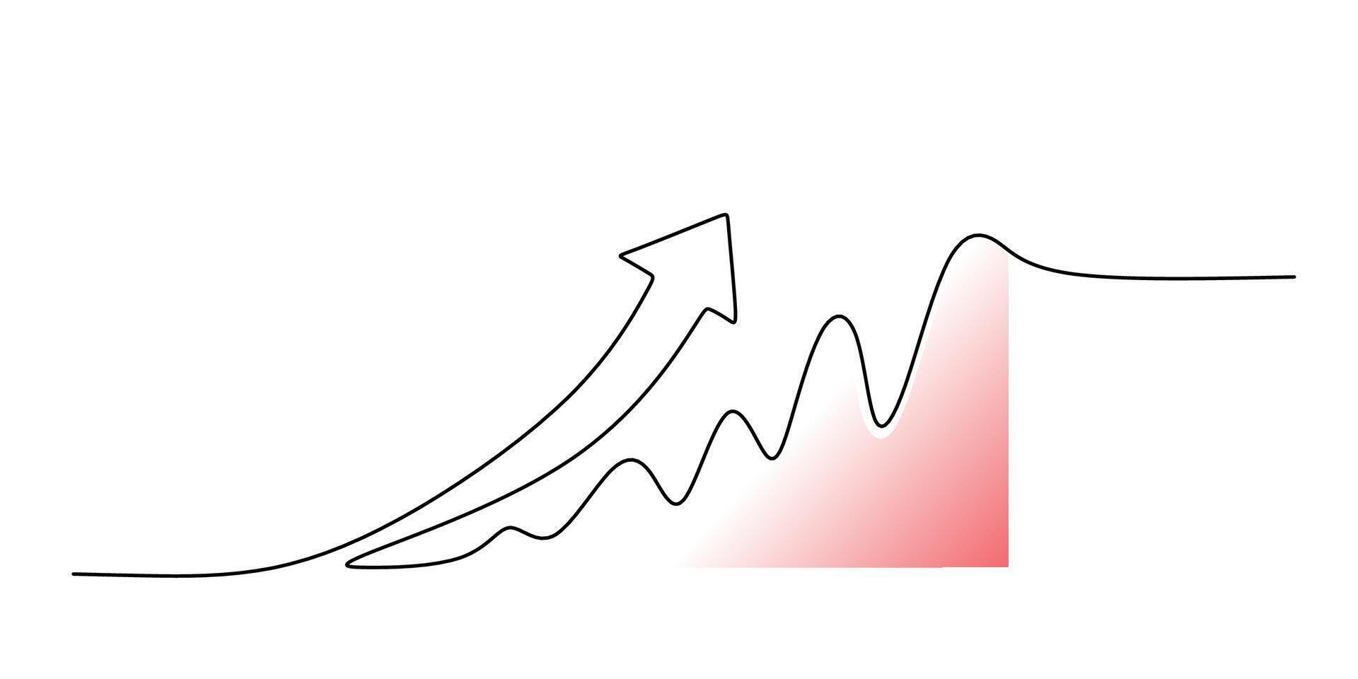 Growth chart with an upward arrow, drawn in continuous line style, symbolizing business success. Hand drawn illustration. vector