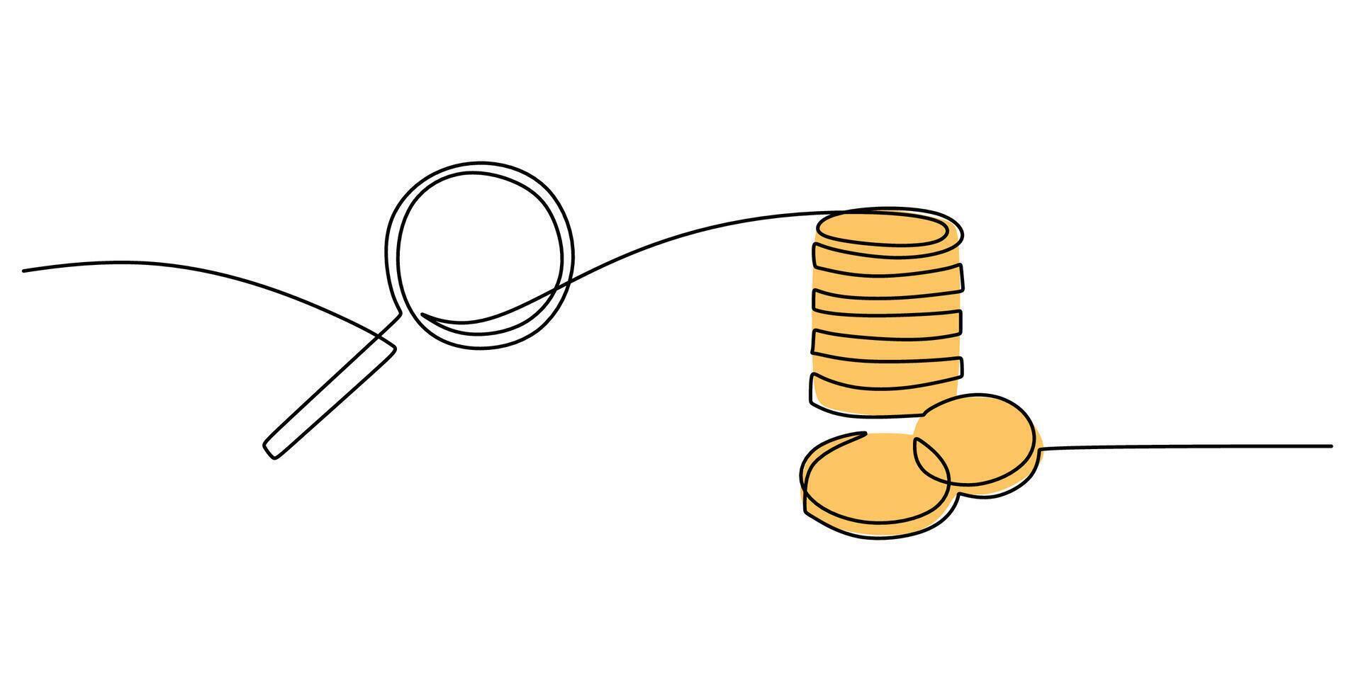 Magnifying Glass Focusing on Dollar Coin. Financial Analysis and Investment Details vector