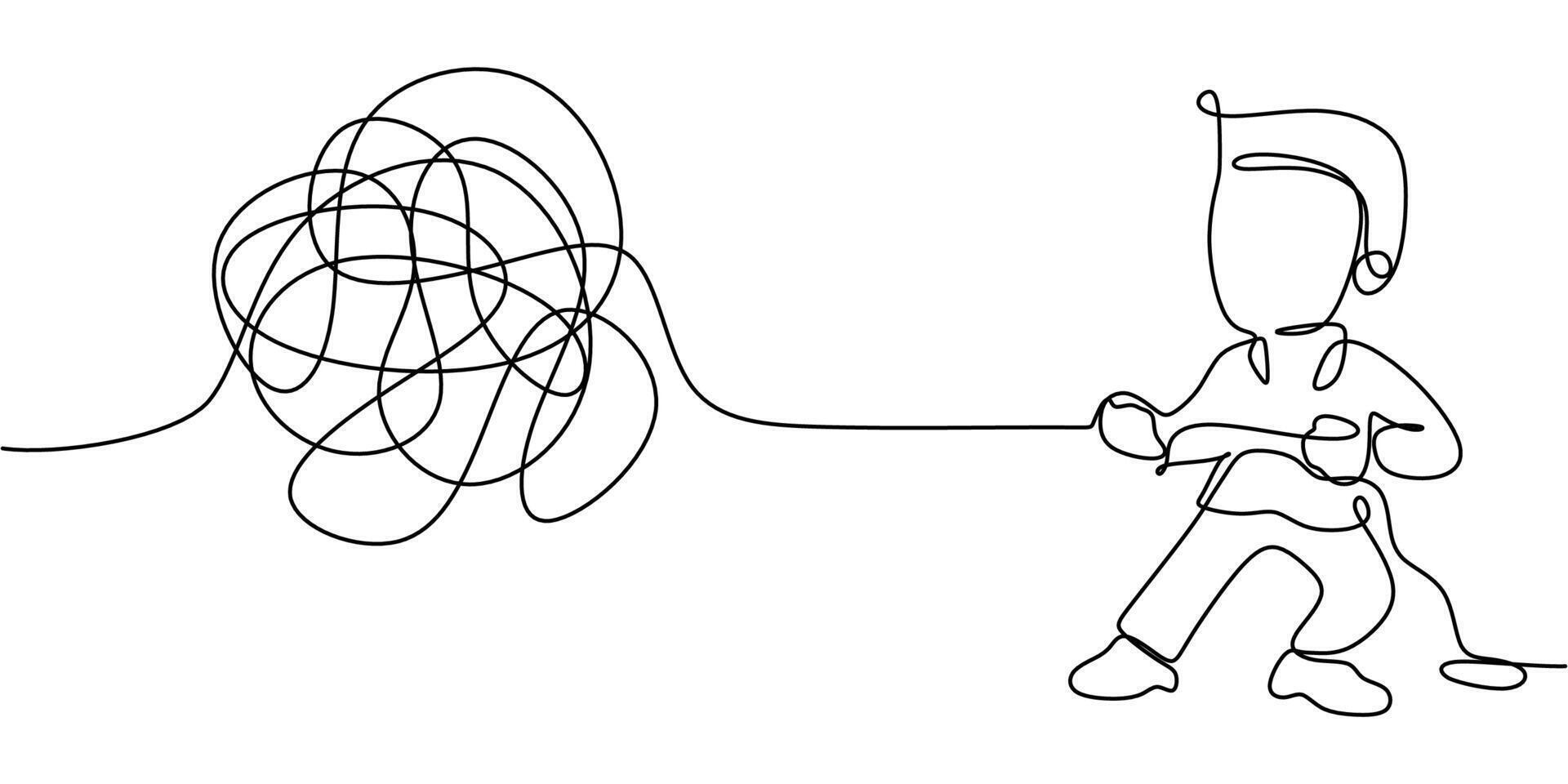 Businessman Untangling Knotted Rope. Symbolizing Business and Financial Problem Solving vector
