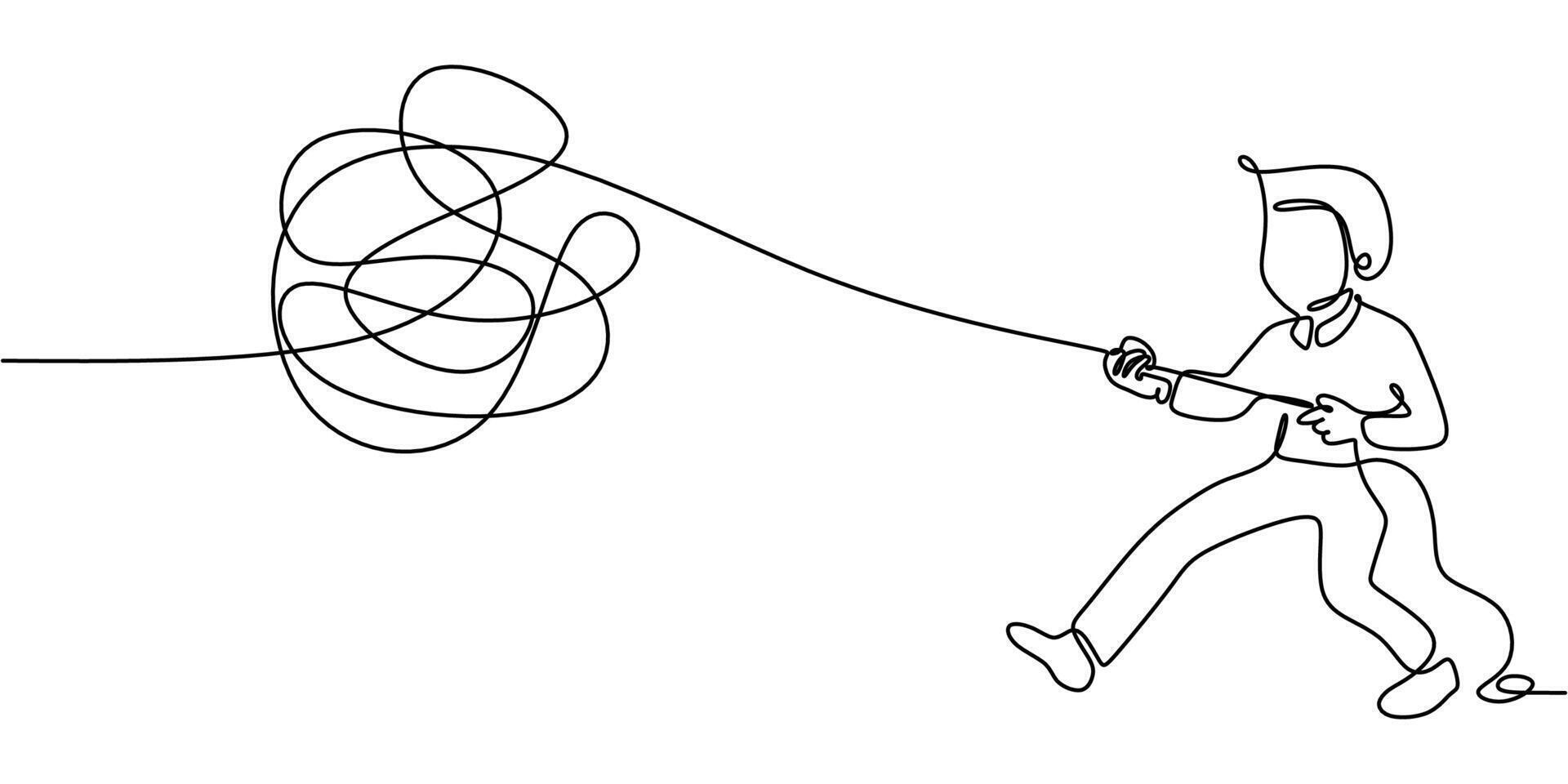 Continuous Line One Drawing of Businessman Untangling Rope. Financial and Business Challenges vector