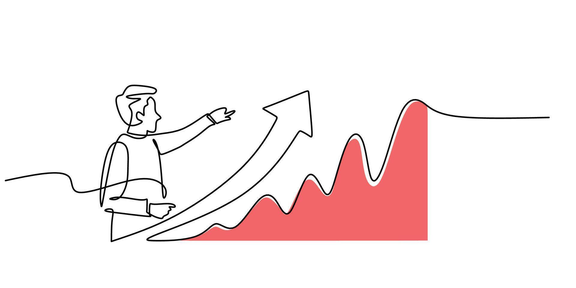 Continuous Line Drawing of Businessperson Presenting Growth Chart. Business Growth and Achievement vector