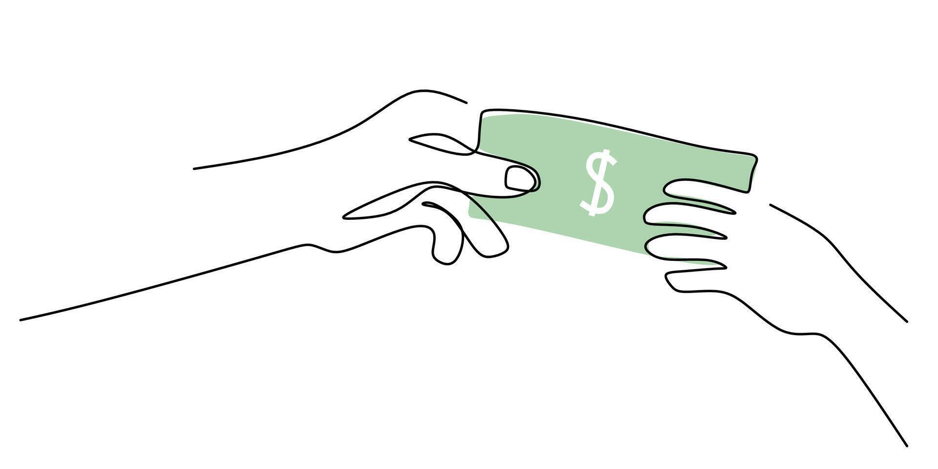 Person Handing Over Money. Representing Financial Transactions and Exchange. One Line Drawing vector