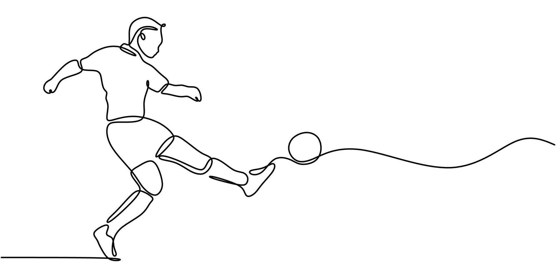 Continuous Line Drawing of Person Kicking Soccer Ball. Highlighting Athletic Skill and Teamwork vector