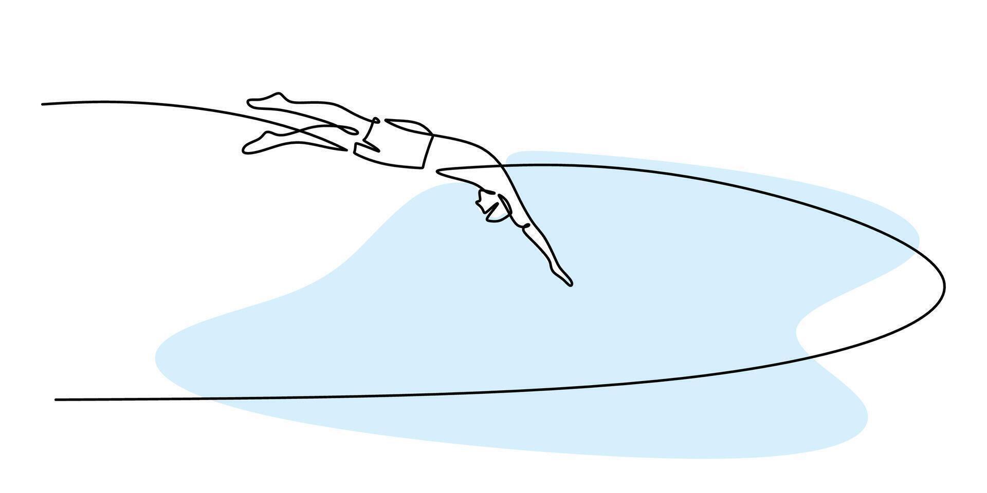 Continuous Line Drawing of Swimmer Diving into Pool. Showcasing Sport and Fitness Joy vector