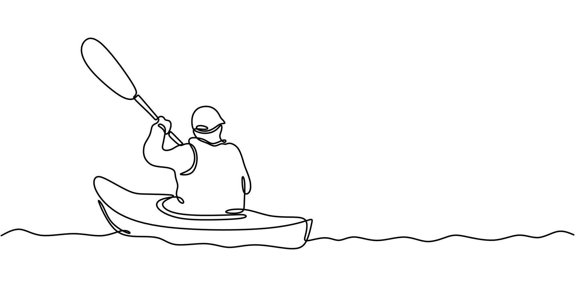 Man Kayaking. Symbolizing Adventure, Water Sports, and Fitness. One Line Drawing for Kayaking vector