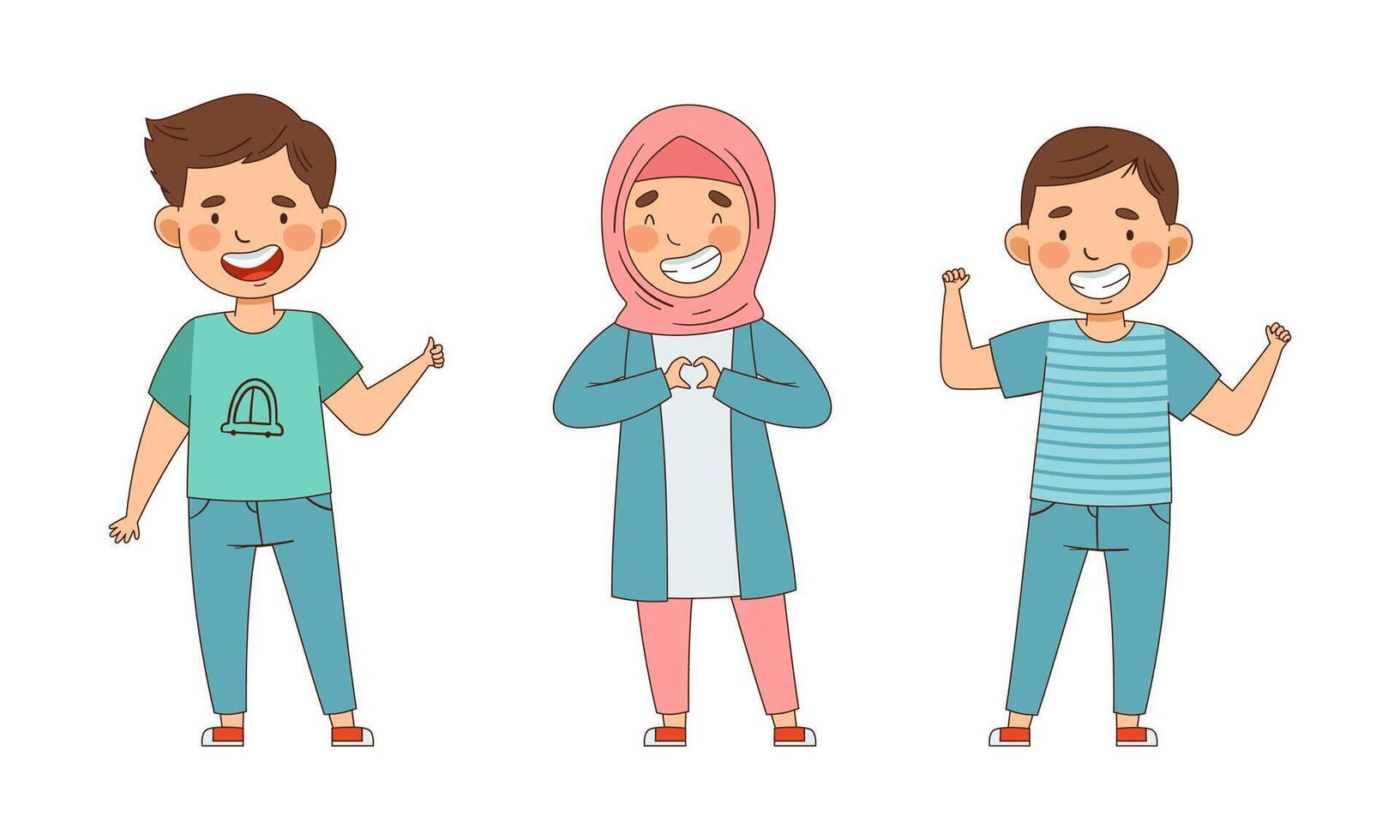 Emoji Girl and Boy Showing Hand Thumb Up and Heart Gesture Set vector