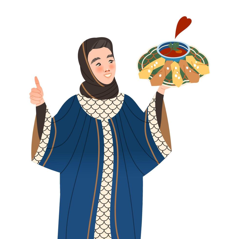 Gastronomic Tourism with Woman Character Holding Authentic Turkish Dish Illustration vector