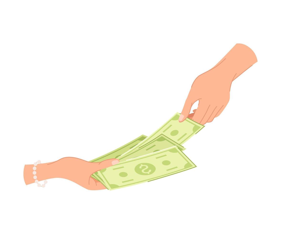 Hand Giving Green Dollar Banknote or Paper Money Illustration vector