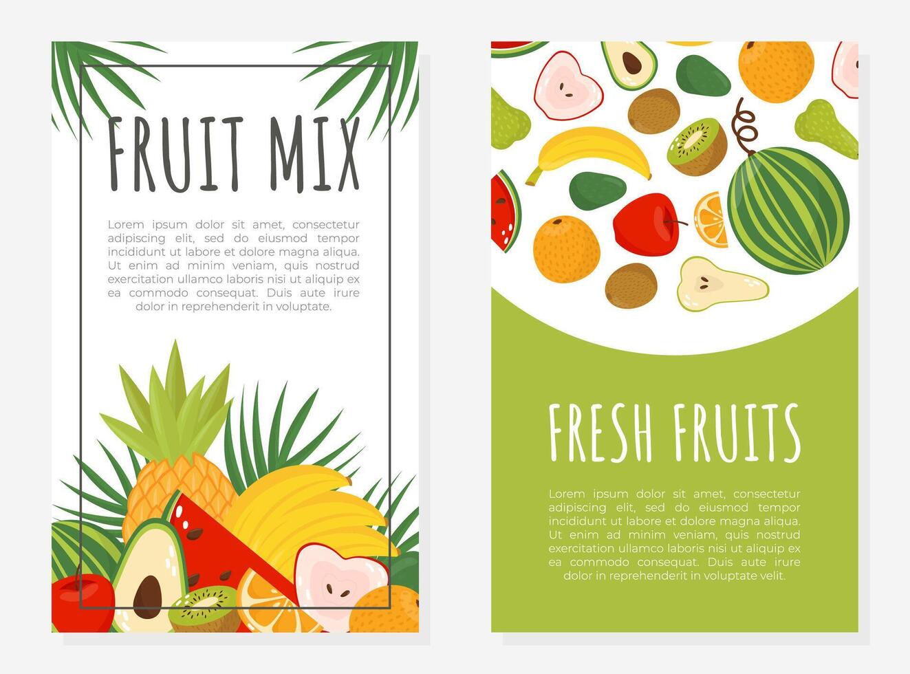 Fruit mix card templates set. Fresh ripe fruits banner, flyer design with space for text illustration vector