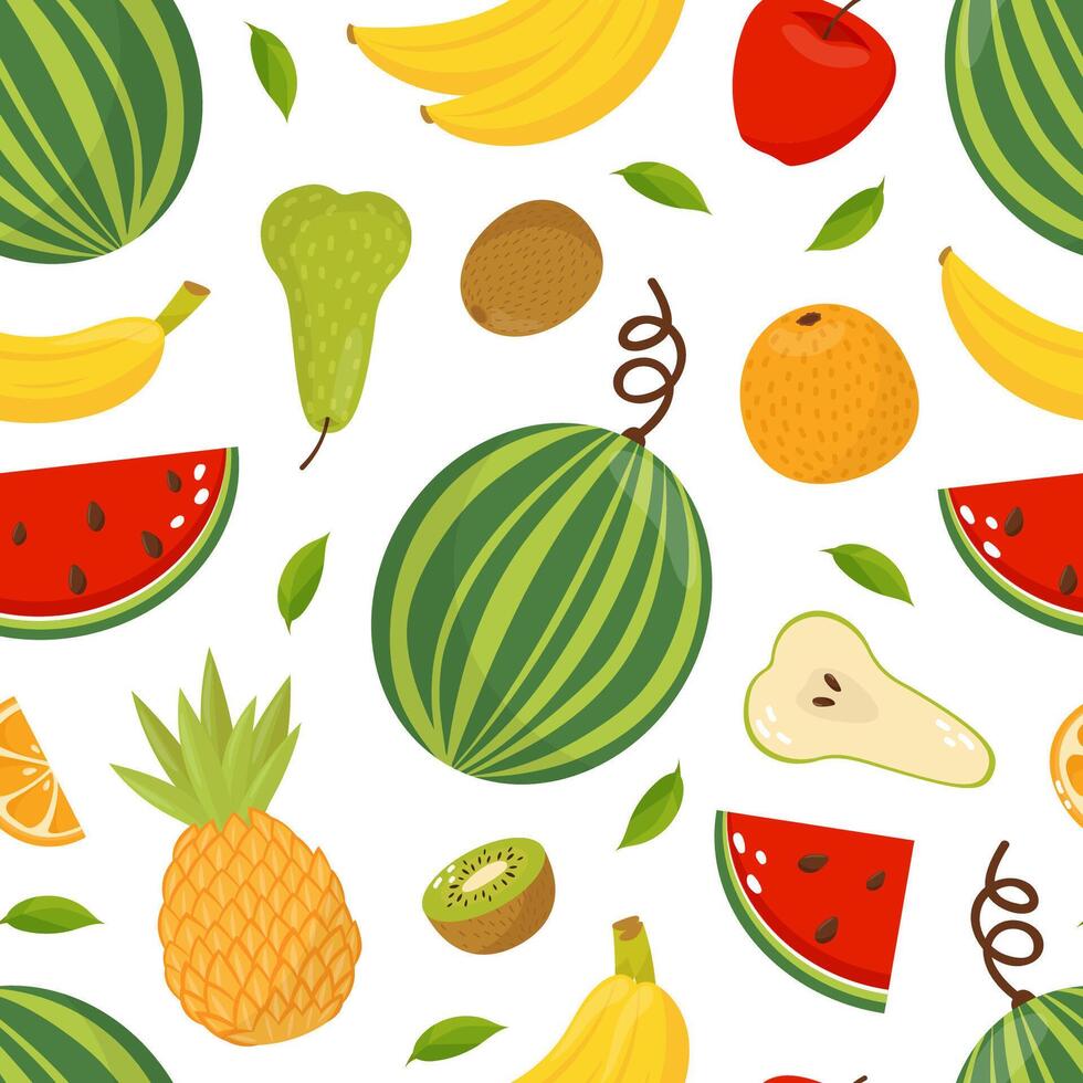Fresh fruits seamless pattern. Organic fresh exotic products endless background illustration vector