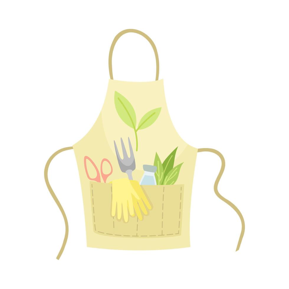 Gardening with Apron and Handy Tools in Pocket for Plant Cultivation and Agriculture Illustration vector