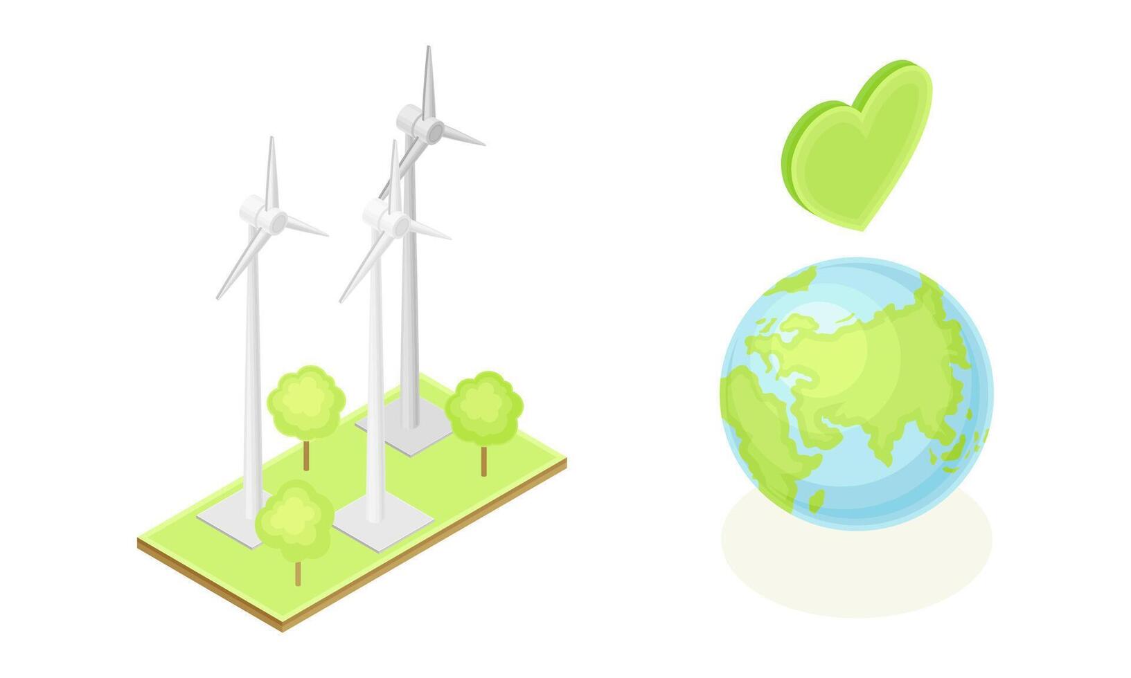 Electricity generation alternative sources. Green technology power production. Wind electricity isometric illustration vector