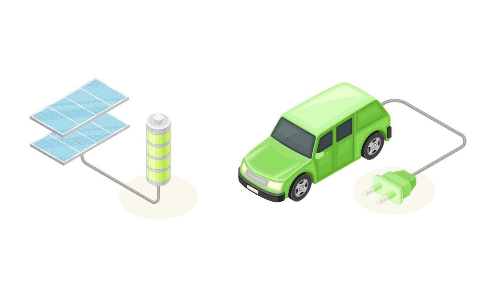Renewable energy sources set. Solar energy production isometric illustration vector
