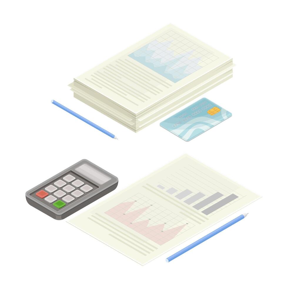 Banking accounting tools set. Analytics, financial planning, market analysis illustration vector