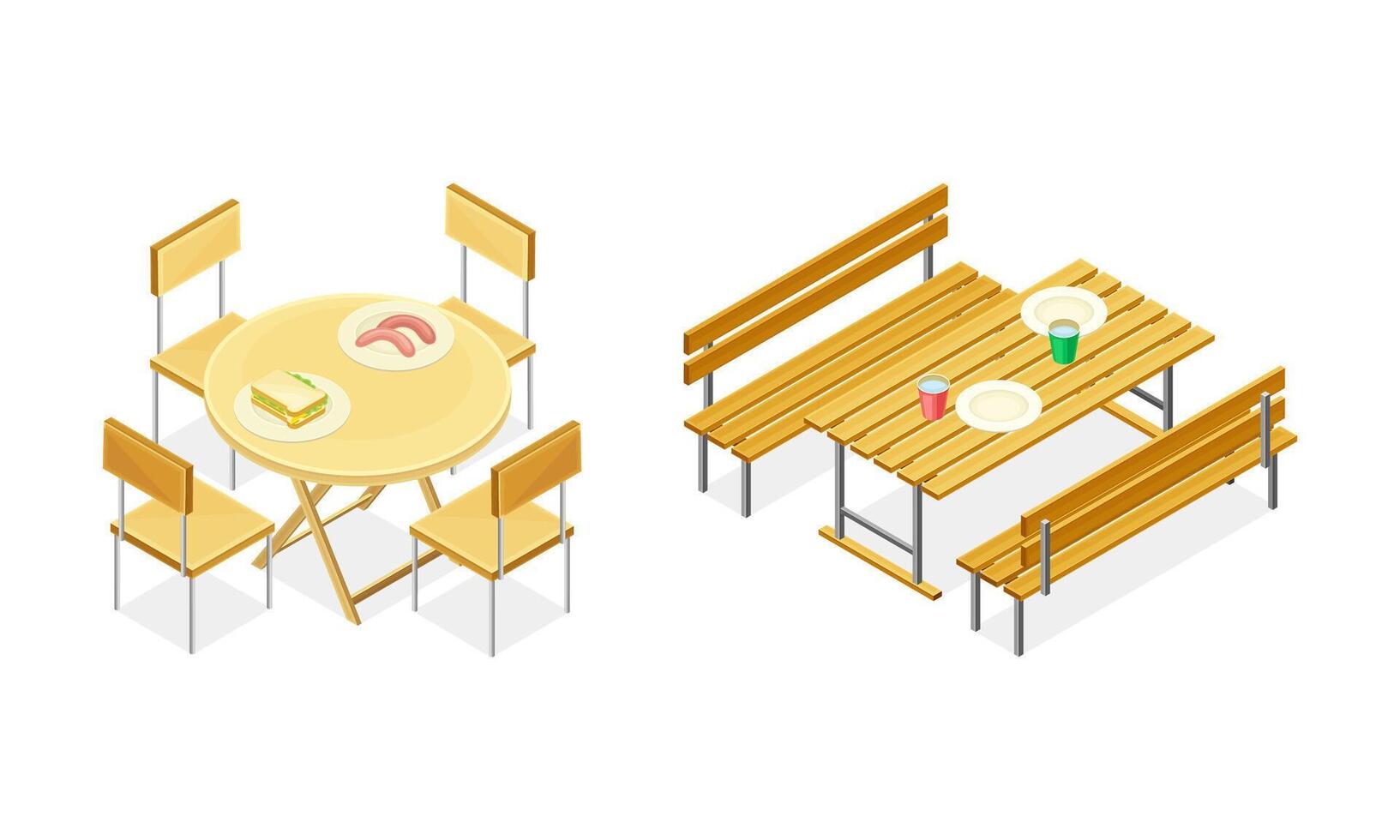 Street bar furniture set. Food court and cafe concept illustration vector