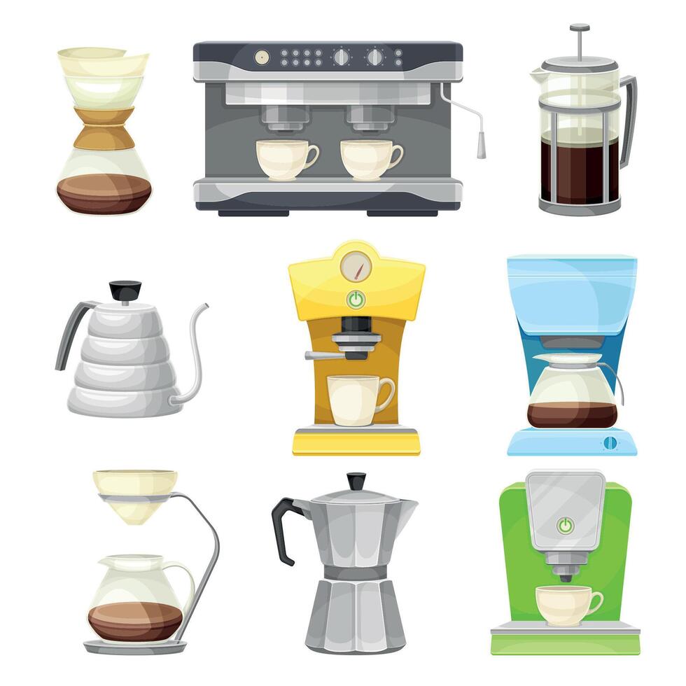 Coffee Brewing with Coffeemaker and Percolator as Cafe Cooking Appliance Set vector