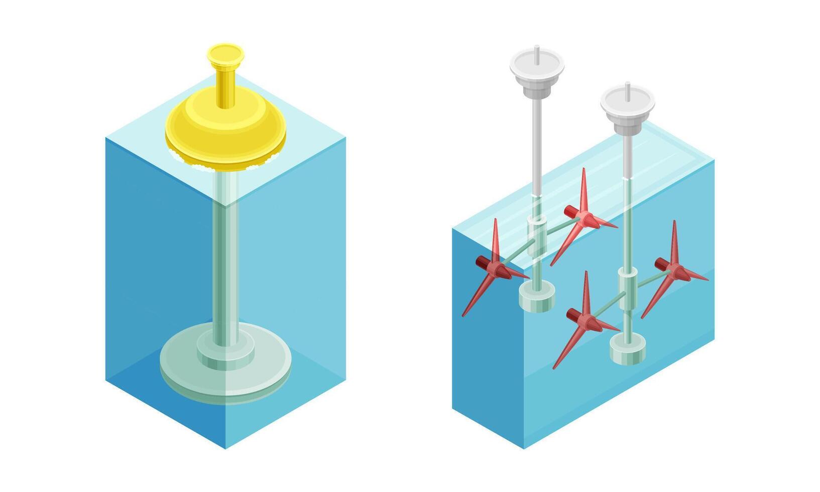 Alternative power sources set. Hydropower station generator. Green clean energy production isometric illustration vector