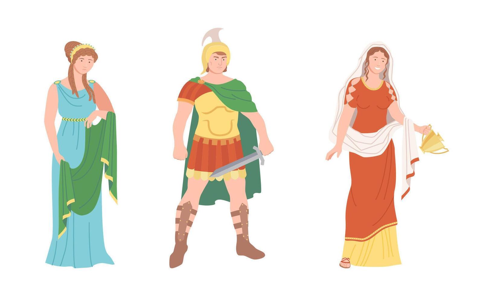 Ancient Rome citizens in traditional clothing set. Representatives of Roman aristocracy cartoon illustration vector
