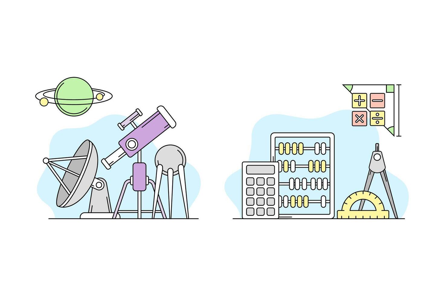 Education and science concept. Astronomy and mathematics objects set illustration vector