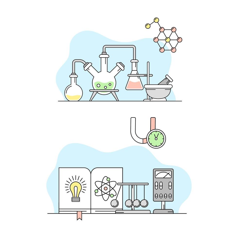 Education and science concept. Chemistry and physics laboratory equipment illustration vector