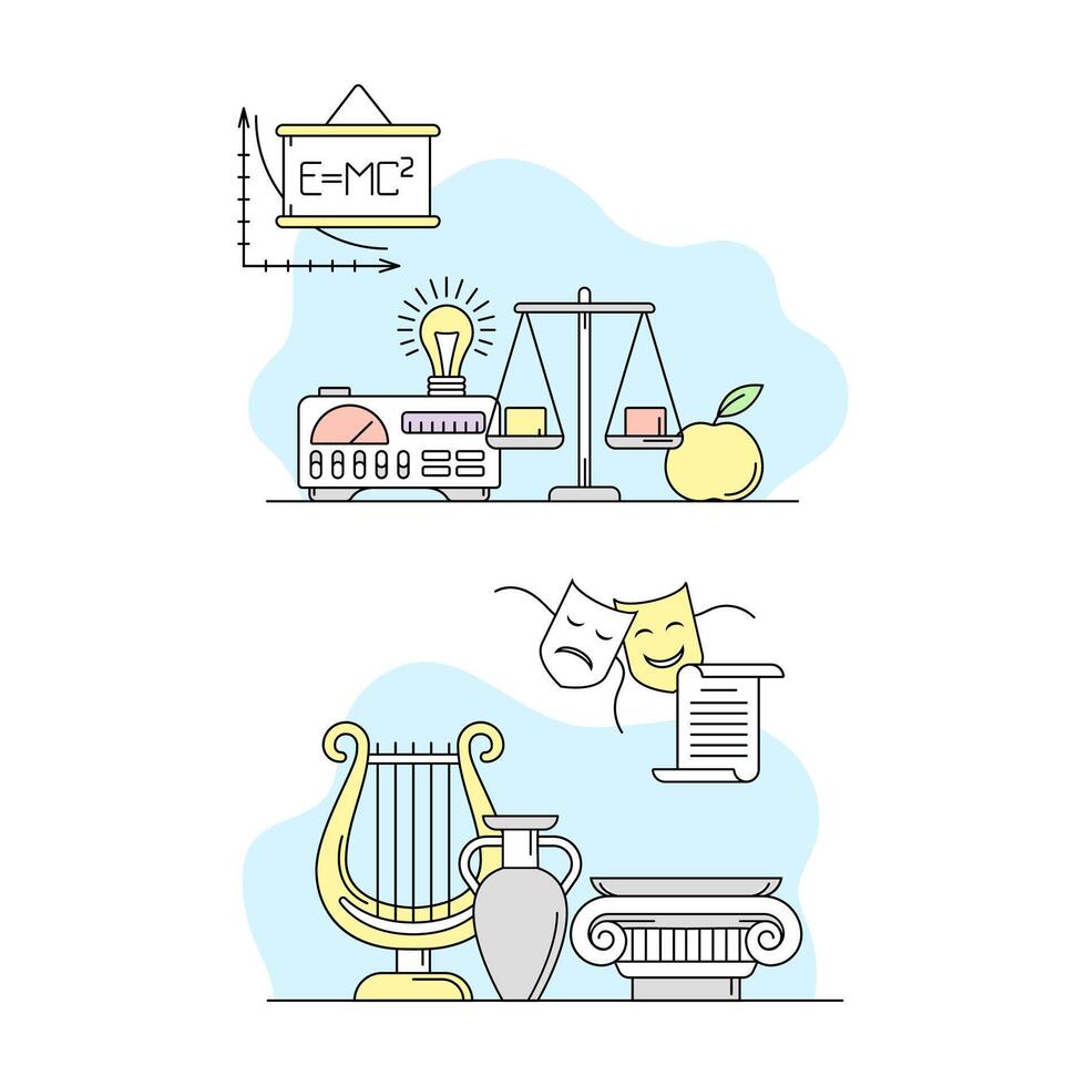 Education and science concept. Physics laboratory equipment and art education illustration vector