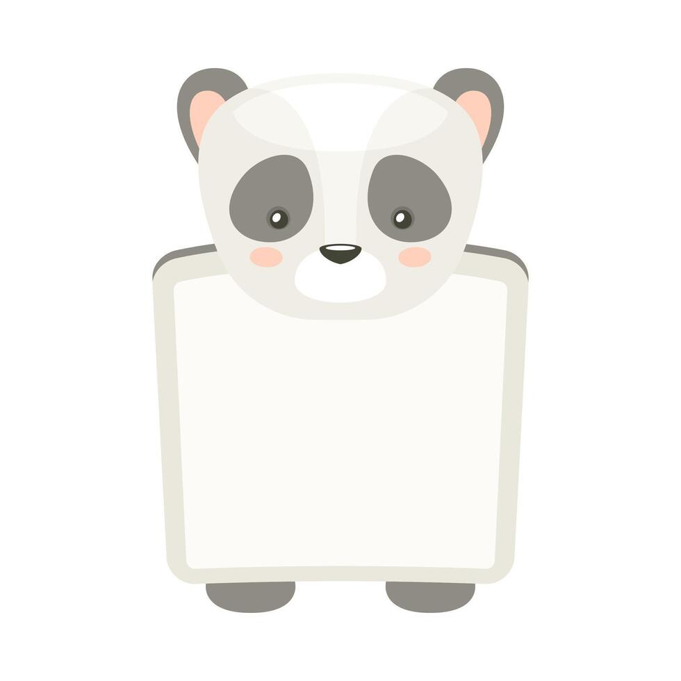 Frame decorated with panda head. Photo album, note book page, notes, memories and stickers with lovely baby animal cartoon illustration vector