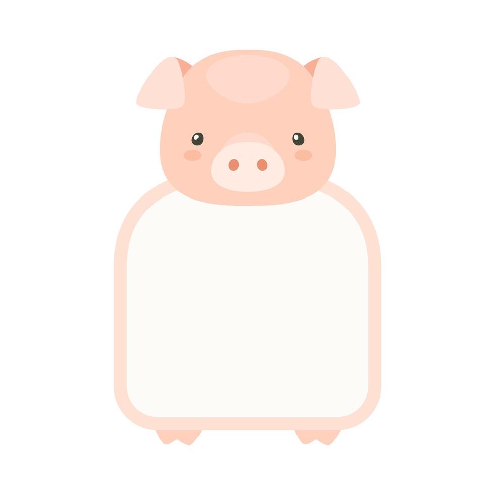 Frame with pig head. Photo album, note book page, notes, memories and stickers decorated with cute wild animal cartoon illustration vector