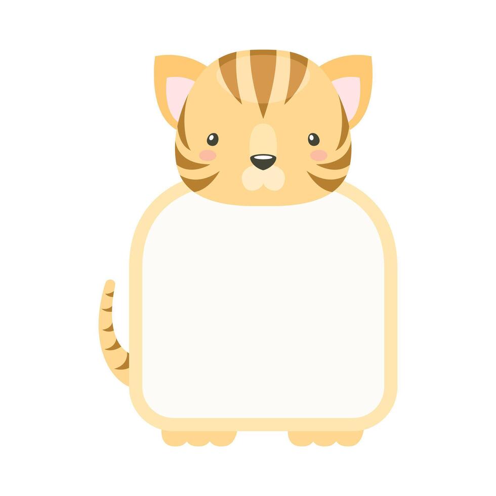 Frame with tiger head. Photo album, note book page, notes, memories and stickers decorated with cute wild animal cartoon illustration vector