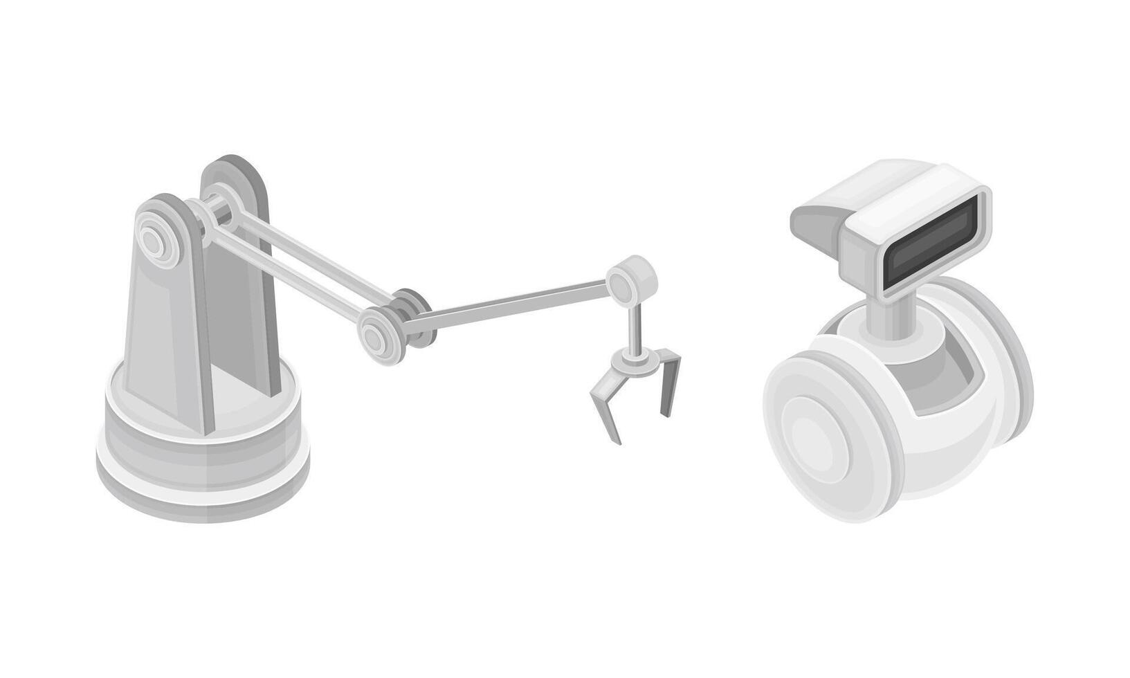 Robotic artificial objects set. Modern robots, artificial Intelligence, hi-tech technology concept isometric illustration vector