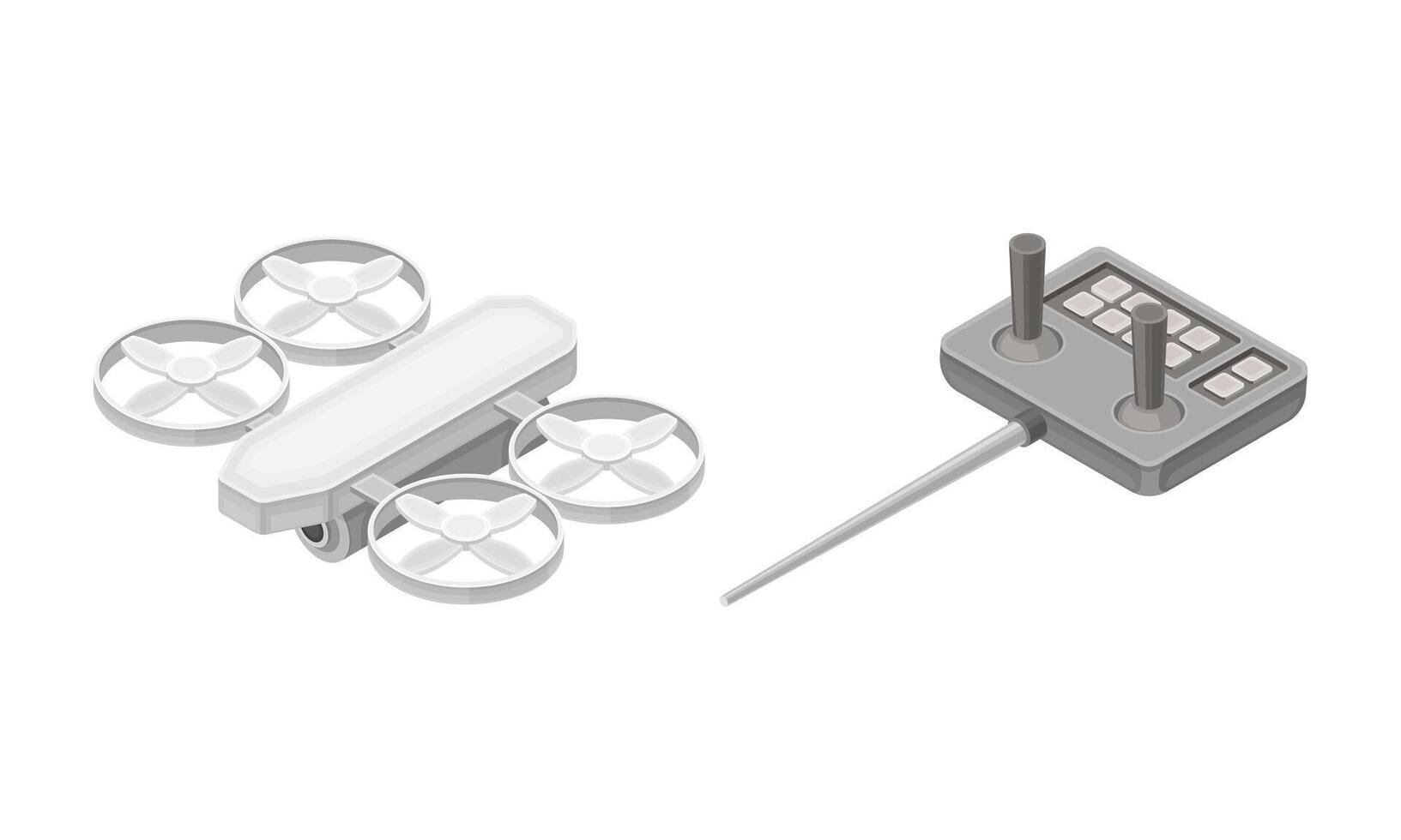 Robotic artificial objects set. rone and remote control, hi-tech technology concept isometric illustration vector