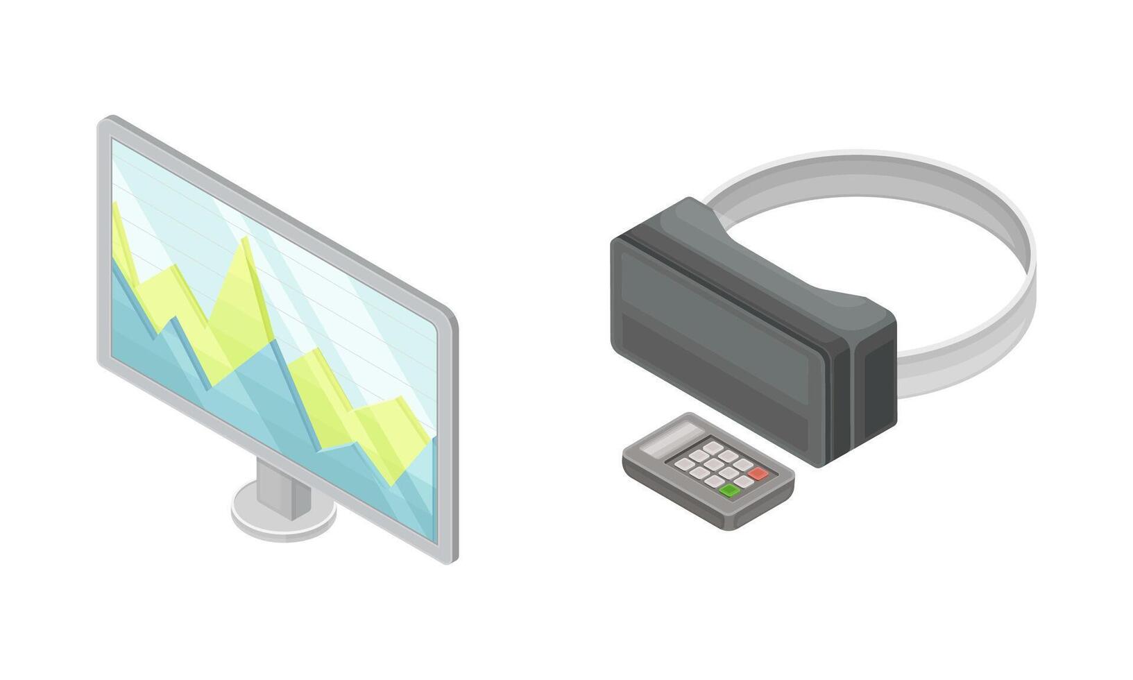 Virtual reality concept. Computer and vr glasses, hi-tech technology concept isometric illustration vector