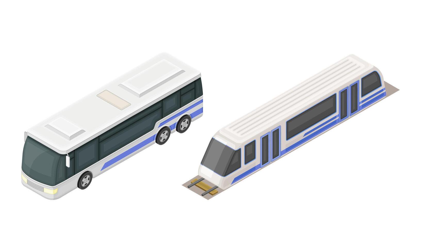 Subway train and bus public transport isometric illustration vector
