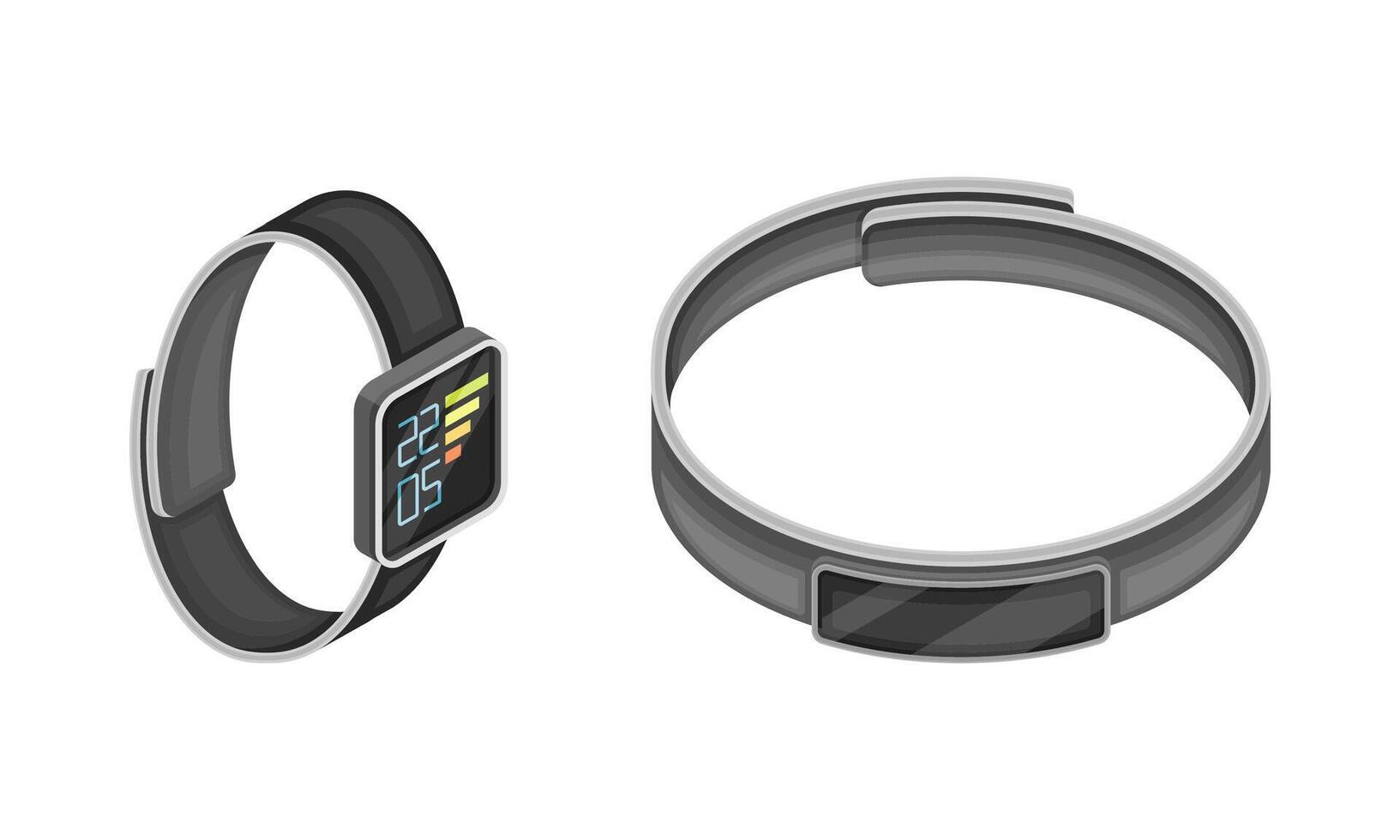 Smartwatch and fitness tracker, modern wireless mobile devices isometric illustration vector