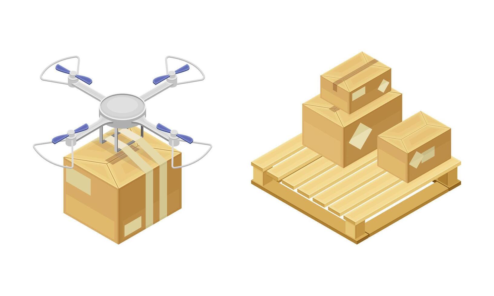 Warehouse objects set. Storage and delivery of goods isometric illustration vector