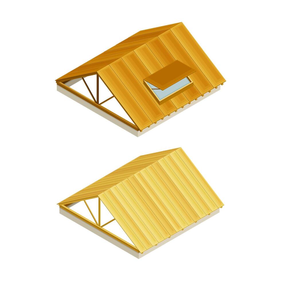Roofing construction. Roof frame covering with protective coating illustration vector