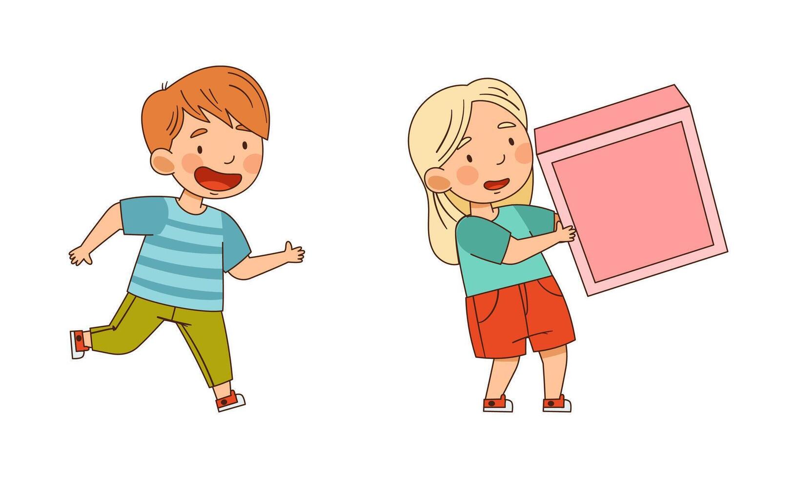 Happy little boys playing toy blocks cartoon illustration vector